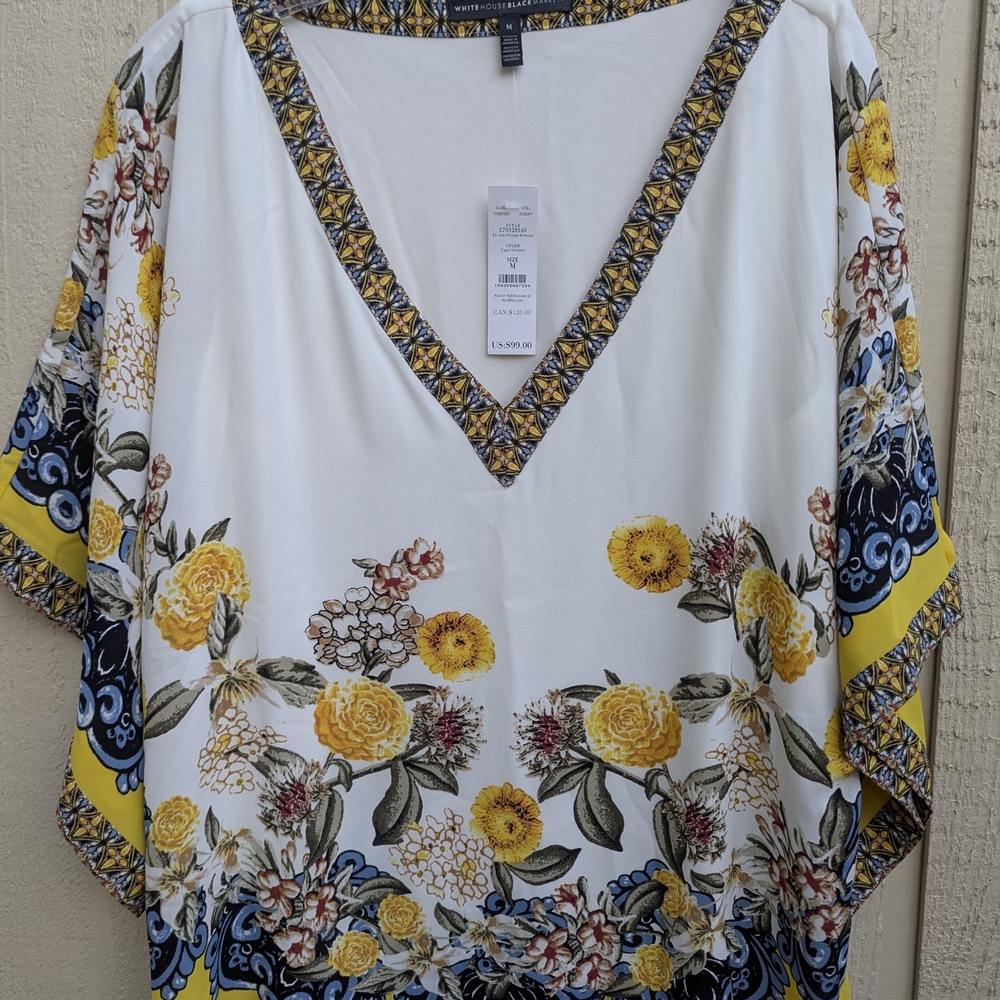White House Black Market Relaxed Dolman Sleeve Top in White and Yellow